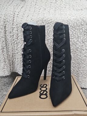 ASOS Black Lace-Up Pointed Stiletto Ankle Boots